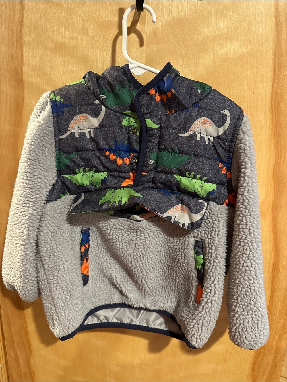 1 Madison Toddler Dinosaur Hooded Pullover in Gray, Navy, and Green